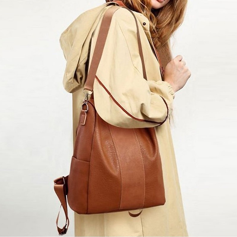 Elegant Faux Leather Backpack with Convertible Straps – Stylish and Versatile Bag in Black and Brown for Work, School, or Travel4