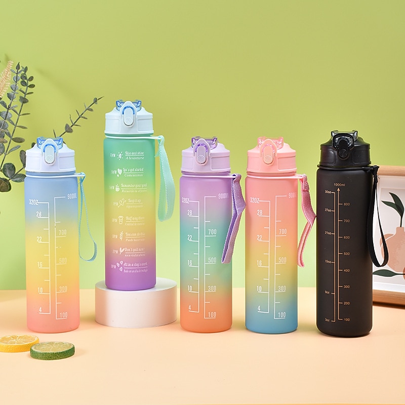 2000ML/900ML/300ML 3PCS Frosted Gradient Plastic Cup Large Capacity Portable Straw Cup With Handle Outdoor Travel Gradient Color Graduated Frosted Water Bottle Sports Bottle Straw Cup4