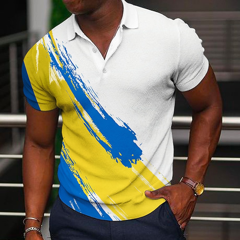 Men's Veterans Patriotic Polo Shirts Golf Shirt Short Sleeve Polo Shirts Collared Shirts Casual Streetwear Vacation Wear Party Outfits 3D Print Buttons White Yellow Red3