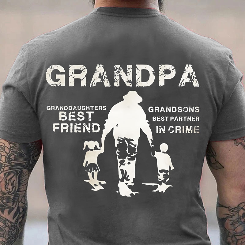 Men's Grandpa T-Shirt - Granddaughters Best Friend & Grandsons Best Partner in Crime Graphic Tee, Grandfather Gift4