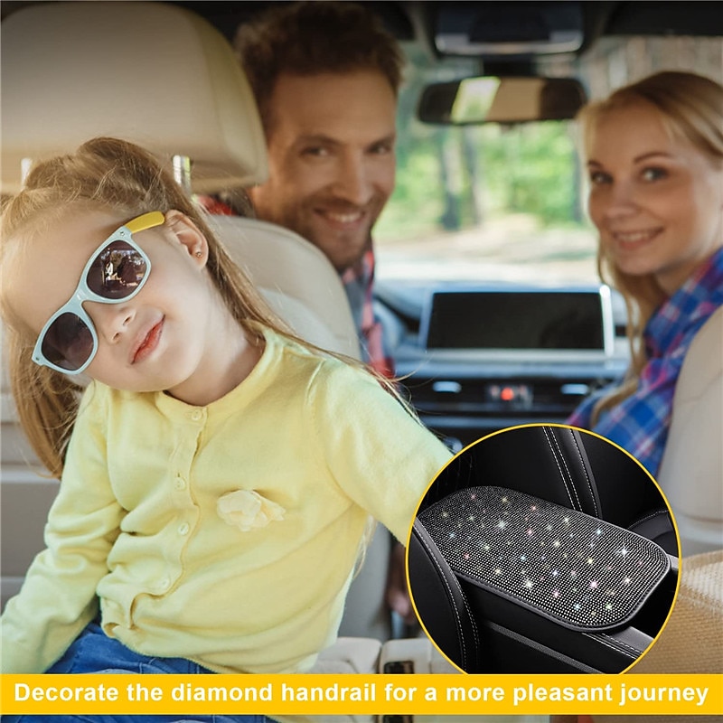 Bling Bling Car Armrest Cover Luster Crystal Car Center Console Cover Protector Universal Auto Arm Rest Cushion Pads Car Interior Decor Accessories4