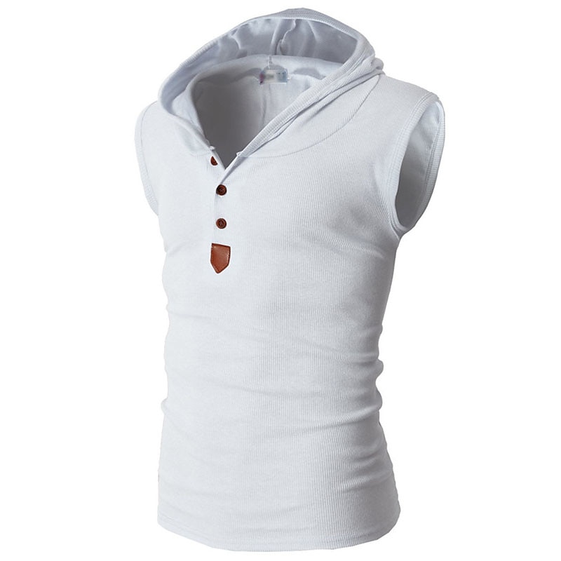 Men's Tank Top Vest Top Undershirt Sleeveless Shirt Sleeveless Hooded Summer Plain Fashion Designer Muscle Buttons Outdoor Going out Gym Black White Red Top Tee for Men3