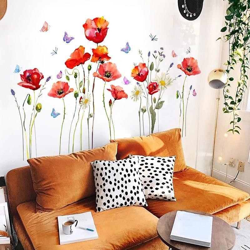 Flower Plant Butterfly Wall Sticker Background Wall Living Room Room Decoration Wall Sticker Self-Adhesive Wall Sticker4