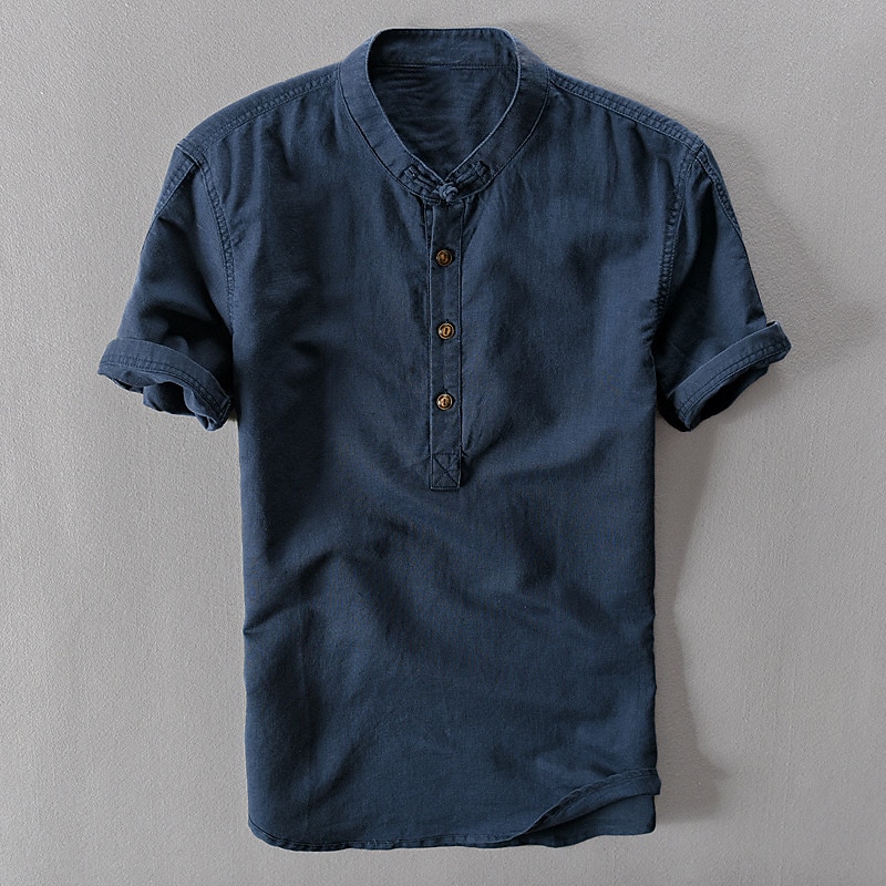 Men's Band Collar Shirt Popover Shirt Summer Shirt Beach Wear Casual Shirt Plain Outdoor Holiday White Blue Green Gray Short Sleeve Henley Spring & Summer Clothing Apparel 6