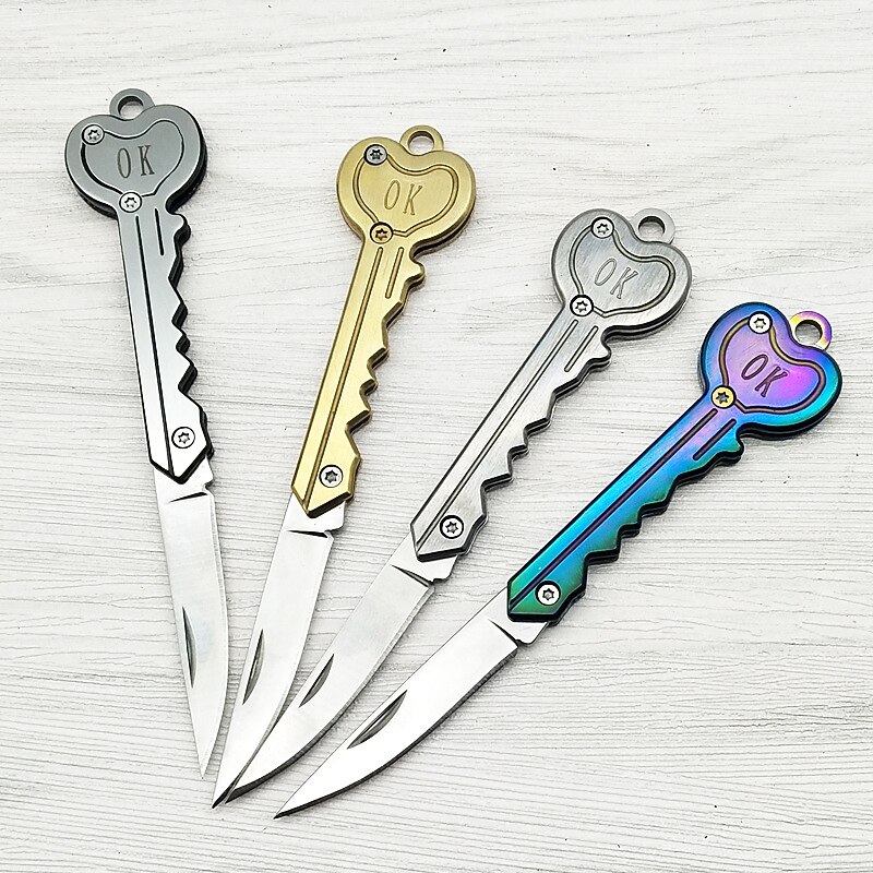 OK Foldable Knife Key Chain Mini Pocket Knife Box Cutter Keychain Pendant Color Handle Decoration2