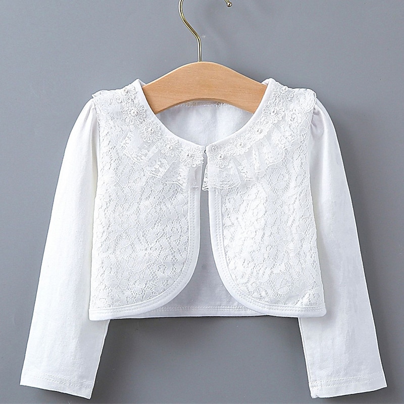 Kids Girls' Blazer Solid Color Fashion Lace Outdoor Cotton Coat Outerwear 2-12 Years Summer Black White Beige