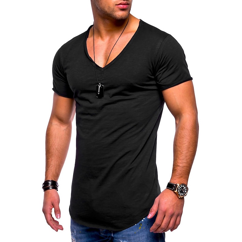 Men's T shirt Short Sleeve Solid Color V-neck Casual Daily Tops Basic Casual / Summer