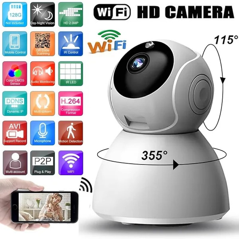720P IP Security Camera Wireless CCTV Wifi Home Surveillance Camera Baby Monitor Support P2P Phone Remote Control IR-CUT Filter Infrared Night Vision Motion Detection Two-way Audio Network PTZ Camer - Main Image