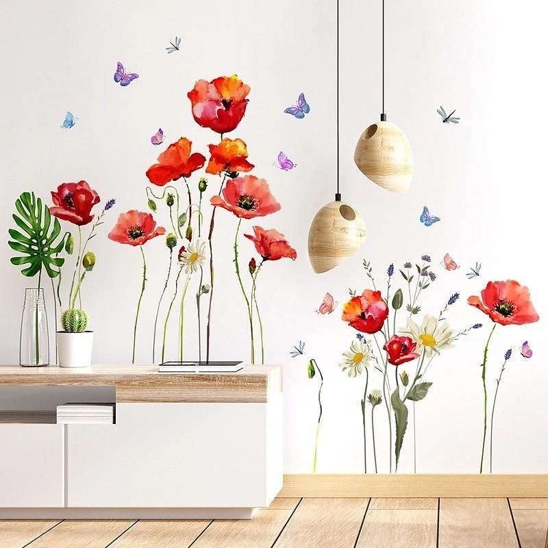 Flower Plant Butterfly Wall Sticker Background Wall Living Room Room Decoration Wall Sticker Self-Adhesive Wall Sticker2