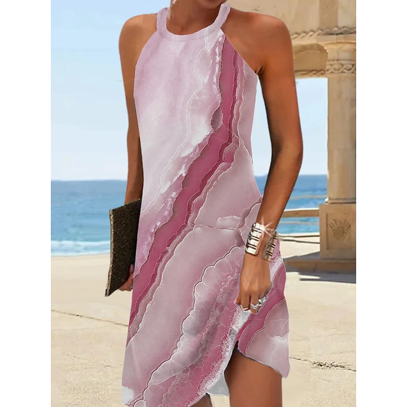 Women's Mini Dress Petite Dress Sundress Summer Dress Slip Dress Active Fashion Streetwear Outdoor Vacation Daily Regular Fit Ombre Floral Marble Sleeveless Halter Neck Navy Blue Blue2