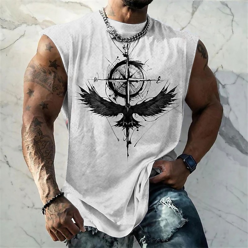 Men's Graphic Animal Viking Warrior Vest Top Sleeveless T Shirt for Men Sleeveless Cap Sleeve T shirt 3D Print Crew Neck Shirt Fashion Designer Muscle Daily Sports Gym Black White Dark Blue Spring