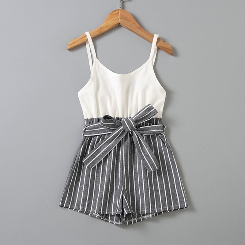Mommy and Me Jumpsuits Stripe Outdoor Backless Gray Sleeveless Mini Vacation Matching Outfits3