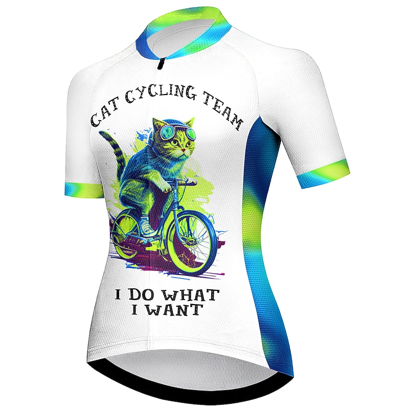 Women's Cycling Jersey Cat Funny Short Sleeve Bike Jersey Top with 3 Rear Pockets Mountain Bike MTB Road Bike Cycling Quick Dry Reflective Strips Back Pocket Moisture Wicking Sports Red Blue Rose Red4