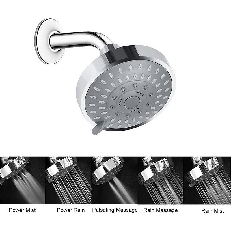 4 inch Rainfall Shower Head 5 Mode Sprayer Showerhead ABS, 360-degree Rotation High Pressure Overhead Shower Head Black Silver2