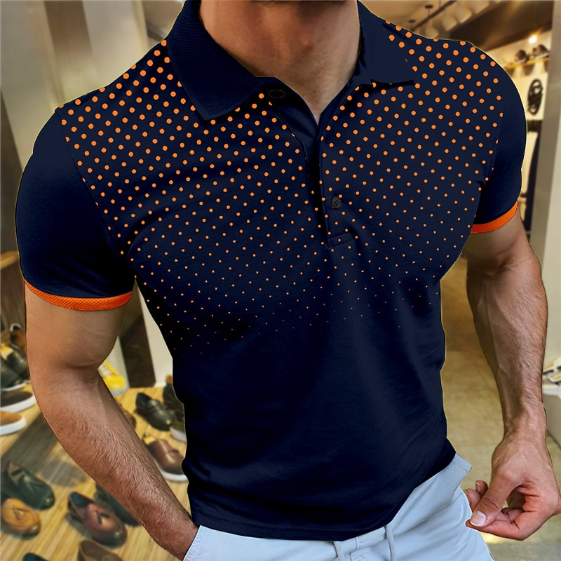 Men's Sport Polo Polo Shirt Casual Holiday Lapel Short Sleeve Fashion Basic Polka Dot Button Summer Regular Fit Wine White Navy Blue Orange Gray Sport Polo4