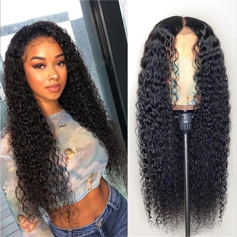 Synthetic Wig Curly Middle Part Machine Made Wig Long Black Synthetic Hair Women's Party Fashion Easy to Carry Black