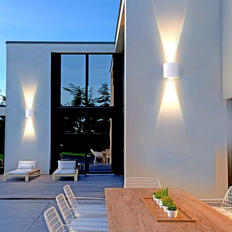 LED Outdoors Wall Lamp 2W 4W Up/Down Lighting Indoor Double-Head Curved Waterproof IP65 Wall Lamp Modern Bedroom Lamp Warm White Light AC85-265V4