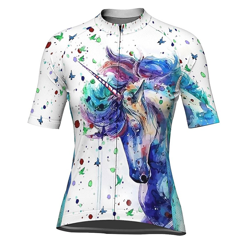 Women's Cycling Jersey Unicorn Short Sleeve Bike Jersey Top with 3 Rear Pockets Mountain Bike MTB Road Bike Cycling Quick Dry Reflective Strips Back Pocket Moisture Wicking Sports White Blue Purple2