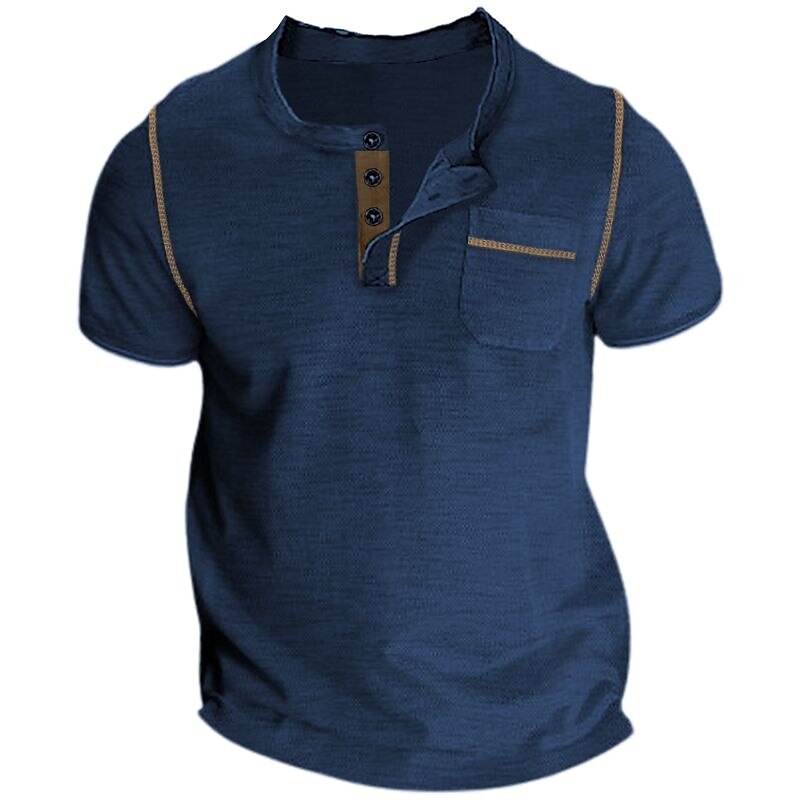 Men's Button T Shirt T Shirt Henley Shirt Tee Top Short Sleeves Henley Summer Plain Fashion Designer Basic Vacation Street Going out Black White Navy Blue Top Tee for Men3