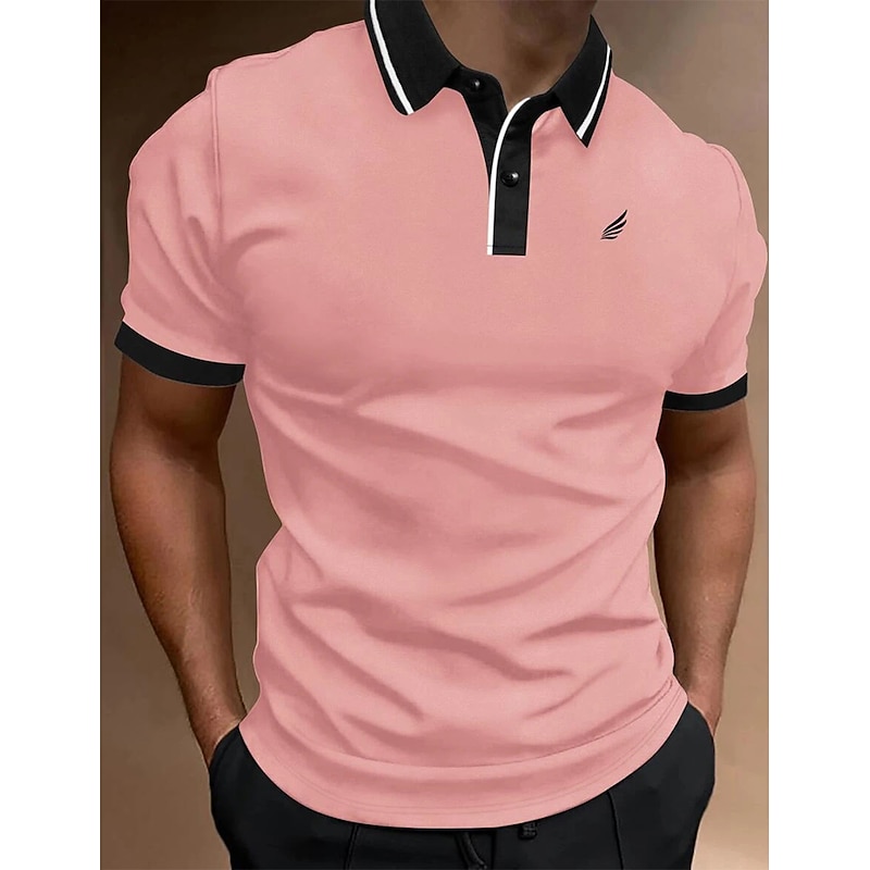 Men's Button Up Polos Polo Shirt Casual Holiday Lapel Short Sleeve Fashion Basic Plain Classic Summer Regular Fit Fire Red Black White Yellow Pink Dark Navy Button Up Polos4