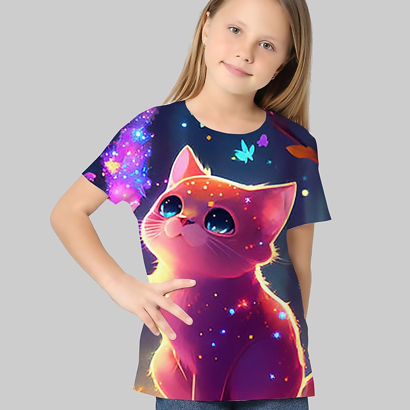 Kids Girls' T shirt Graphic Outdoor 3D Print Short Sleeve Crewneck Active 7-13 Years Summer Silver Black White3