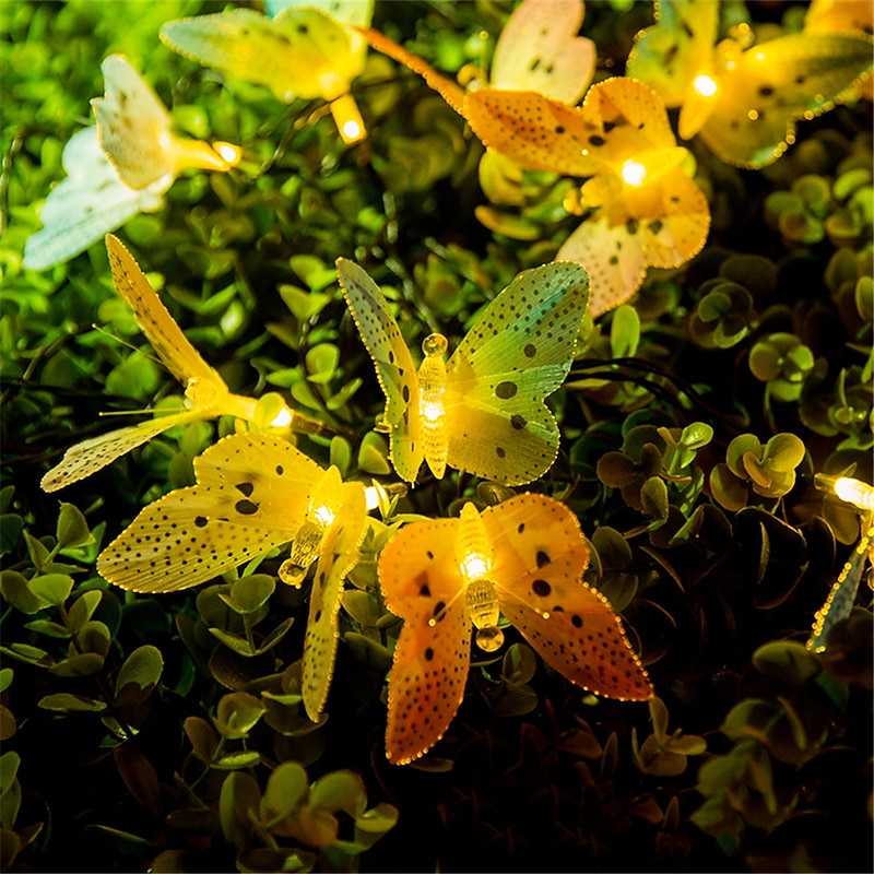 RGB Solar Butterfly Optical Fiber Fairy String Lamp Waterproof Outdoor Garden Holiday Decoration Lamp Birthday Party Atmosphere Lamp Garden Lawn Decoration Lamp