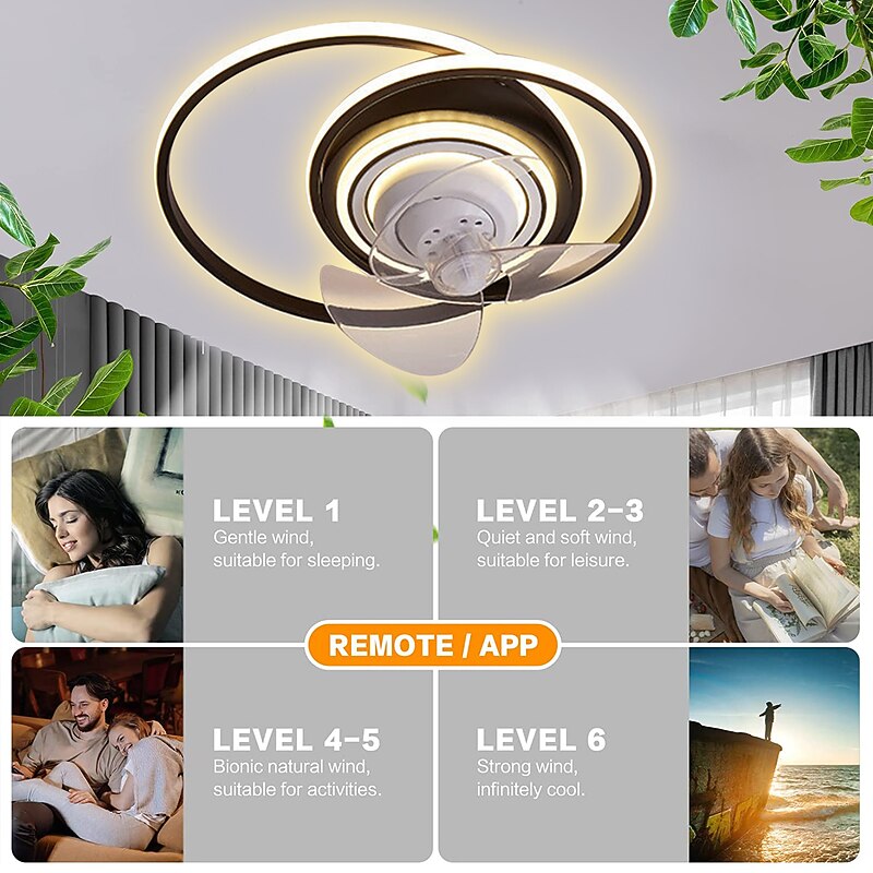 Ceiling Fan with Light Circle Design App & Remote Control 50cm Dimmable 6 Wind Speeds Modern Ceiling Fan for Bedroom, Living Room, Small Room 110-240V4