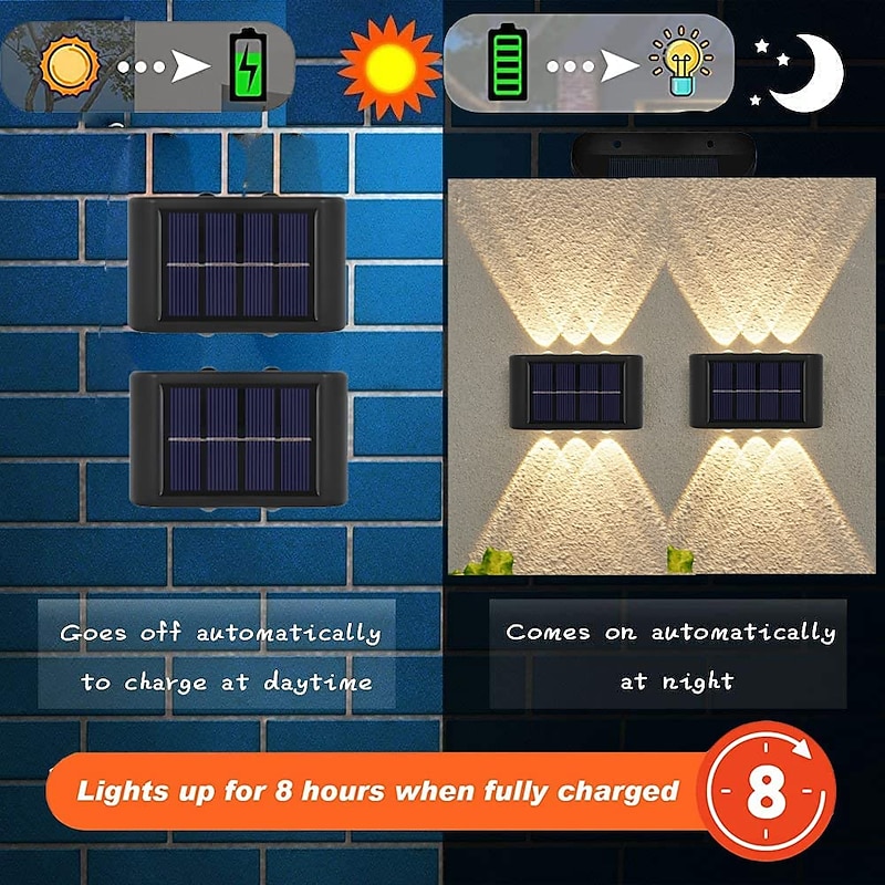 Solar Wall Lamp Glow Up and Down 6 LEDs Outdoor Waterproof Courtyard Light Outdoor Villa Wall Fence Porch Lighting Decoration Solar Wall Washing Lights 5