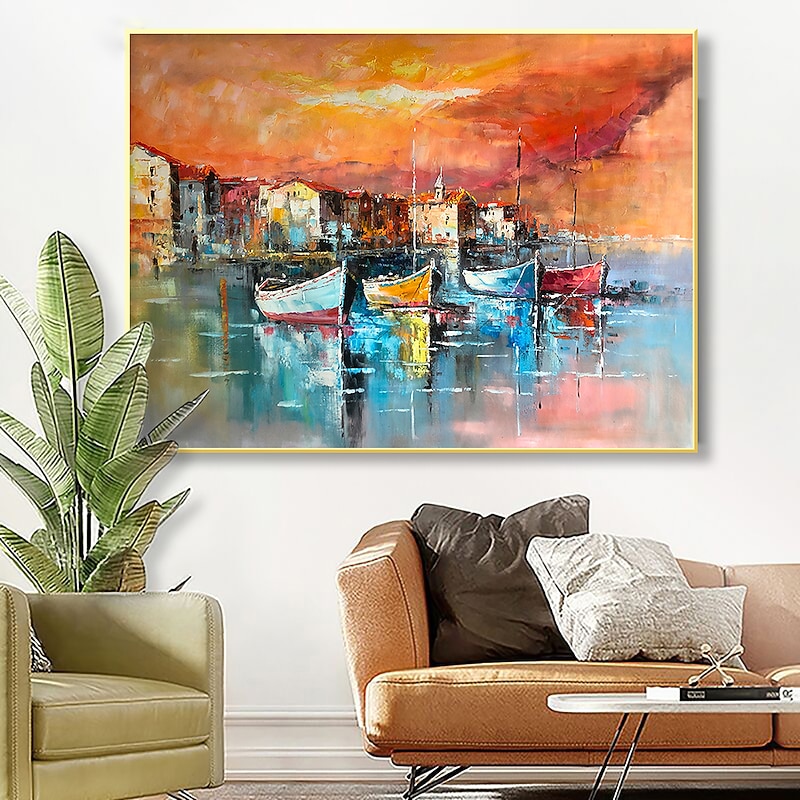 Handmade Oil Painting Canvas Wall Art Decoration Abstract View of the Fishing Song Town Landscape for Home Decor Rolled Frameless Unstretched Painting4