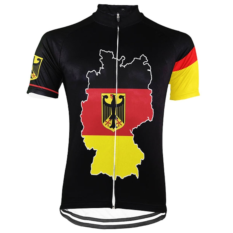 Men's Cycling Jersey Graphic Letter & Number Germany Short Sleeve Bike Jersey Top with 3 Rear Pockets Mountain Bike MTB Road Bike Cycling Quick Dry Reflective Strips Back Pocket Moisture Wicking2