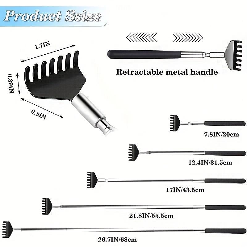 1pc Extendable Back Scratcher For Men And Women, Stainless Steel Telescoping Backscratchers Relief Tool, Portable Massager Scratchers, Fun Gifts For Adults Kids And Pets3