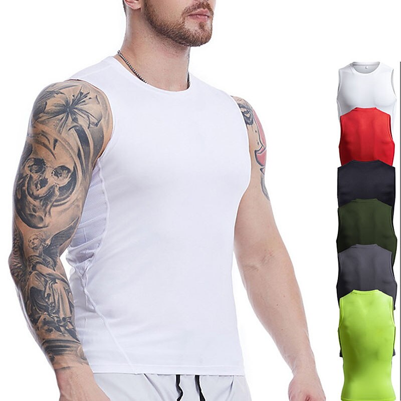 Men's Tank Top Vest Top Undershirt Sleeveless Shirt Sleeveless Crew Neck Summer Plain Fashion Soak Off Muscle Outdoor Going out Gym Black White Red Top Tee for Men