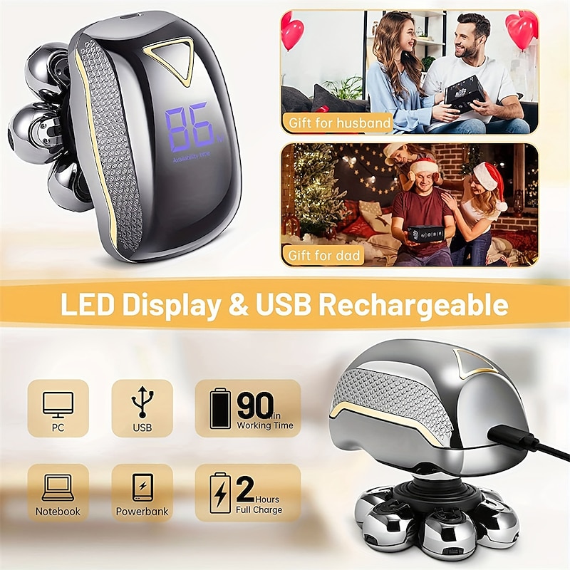 Men's Electric Head Shaver Razor - Rechargeable Cordless Hair Shaving Razors For Bald Man 6 In 1 Waterproof Wet Dry Beard Trimmer Body Hair Cutting Clipper Grooming Kit 7 Rotary Heads3