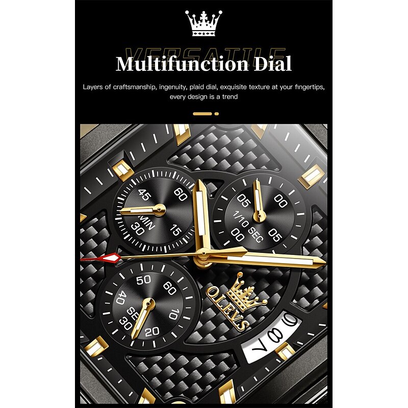 OLEVS Original Luxury Men Analog Quartz Watch Luminous Chronograph Multifunctional Square Decorative Quartz Wristwatch Casual Top Brand Men's Wristwatch4