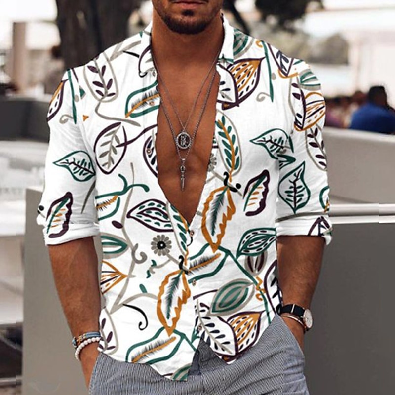 Men's Floral Chains Print Shirt Button Up Shirt Long Sleeve Fashion Designer Casual Outdoor Vacation Daily Fall Collar 3D Print Button-Down Yellow Blue Gold Green3