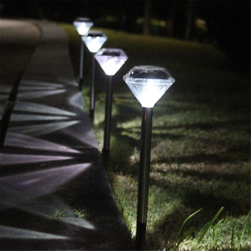 Solar Pathway Lights LED Solar Diamond Stake LightsOutdoor Solar Powered Garden Lights Waterproof LED Path Lights for Patio Lawn White Warm Colorful Light3