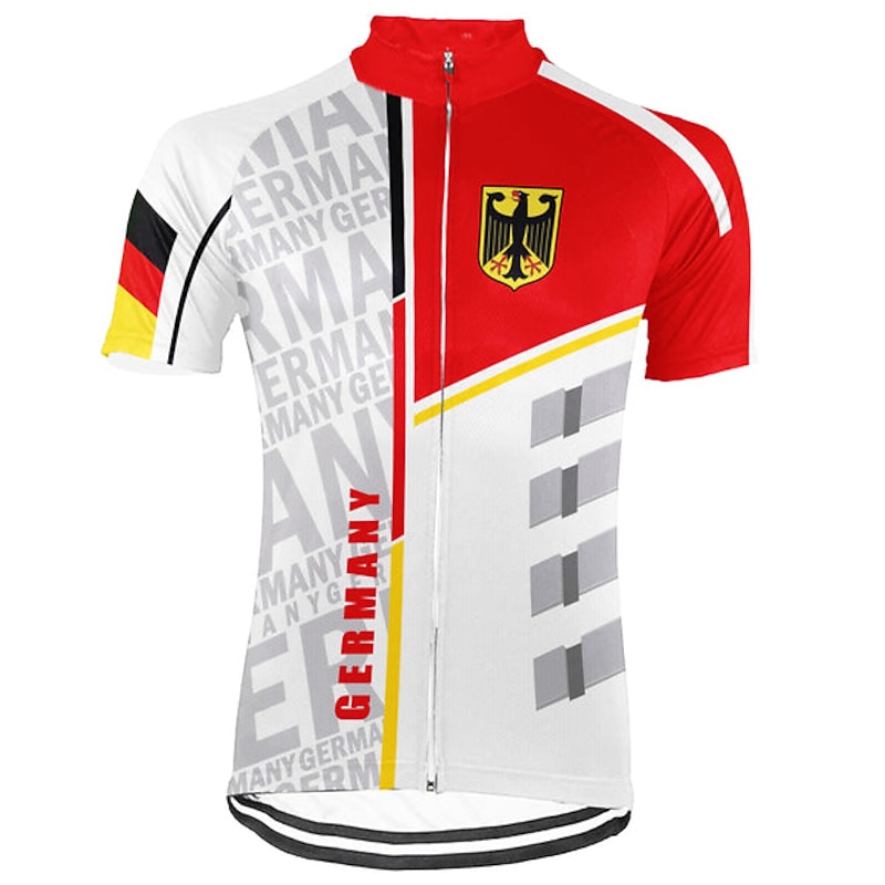 Men's Cycling Jersey Graphic Letter & Number Germany Short Sleeve Bike Jersey Top with 3 Rear Pockets Mountain Bike MTB Road Bike Cycling Quick Dry Reflective Strips Back Pocket Moisture Wicking