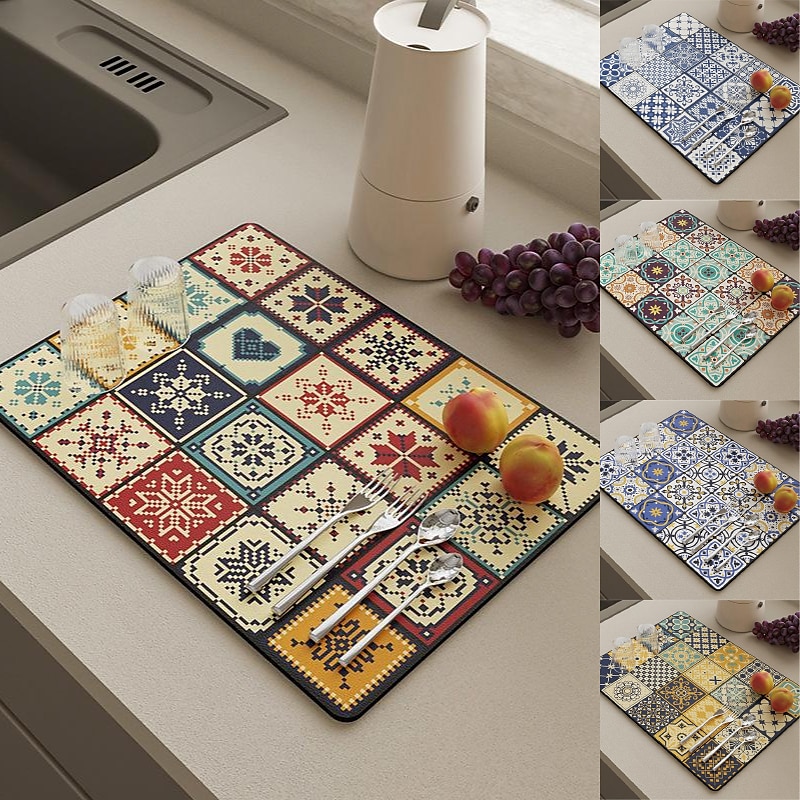 Drying Mat For Kitchen Counter Coffee Patterntableware Drying Mat Table Insulation Mat Protect Countertops And Tableware Bowl And Chopsticks Drying Ma