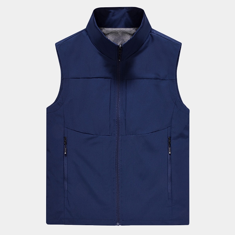 Men's Vest Gilet Fishing Vest Hiking Vest Sleeveless Vest Gilet Jacket Daily Wear Modern Contemporary Spring & Summer Outdoor Solid / Plain Color Zipper Standing Collar Loose Fit rice white Black