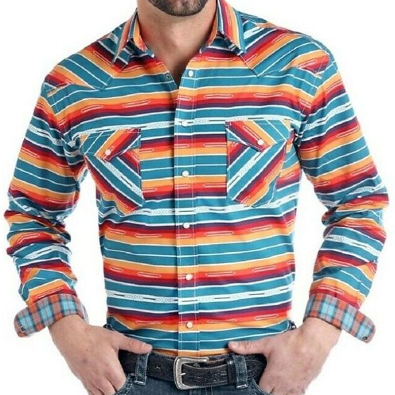 Men's Graphic Prints Vintage Geometry Shirt Western Shirt Cowboy Shirt Long Sleeve Fashion Streetwear Designer Outdoor Daily Fall & Winter Turndown Print Button-Down Red Blue Orange Green4