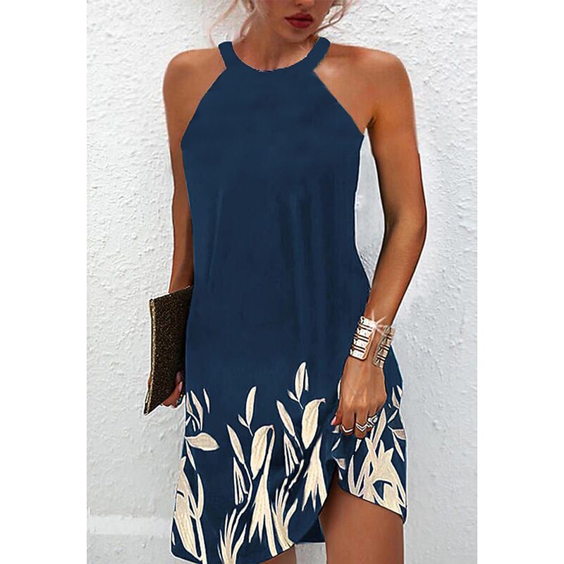 Women's Mini Dress Petite Dress Sundress Summer Dress Slip Dress Active Fashion Streetwear Outdoor Vacation Daily Regular Fit Floral Sleeveless Halter Neck White Royal Blue Blue Dark Green2