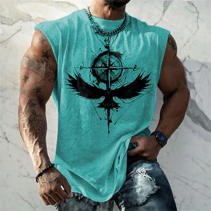 Men's Graphic Animal Viking Warrior Vest Top Sleeveless T Shirt for Men Sleeveless Cap Sleeve T shirt 3D Print Crew Neck Shirt Fashion Designer Muscle Daily Sports Gym Black White Dark Blue Spring3