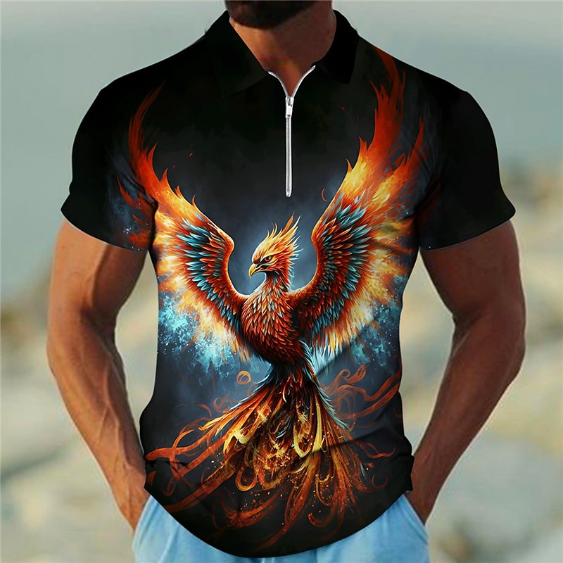 Men's Phoenix Zip Polo Shirts Golf Shirt Short Sleeve Polo Shirts Collared Shirts Casual Funny Streetwear Vacation Wear Party Outfits 3D Print Quarter Zip Polo Yellow Blue Purple2