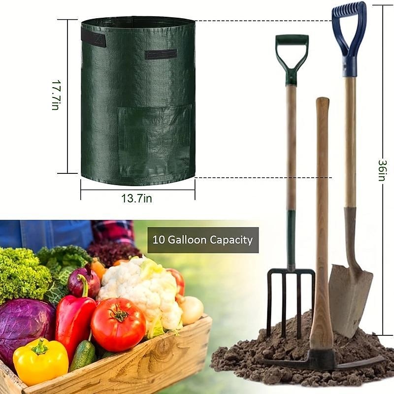 4pcs Potato Grow Bags 10 Gallon Grow Bags With Flap And Handles Plant Container Planter Pot For Potato Tomato And Vegetables Green3