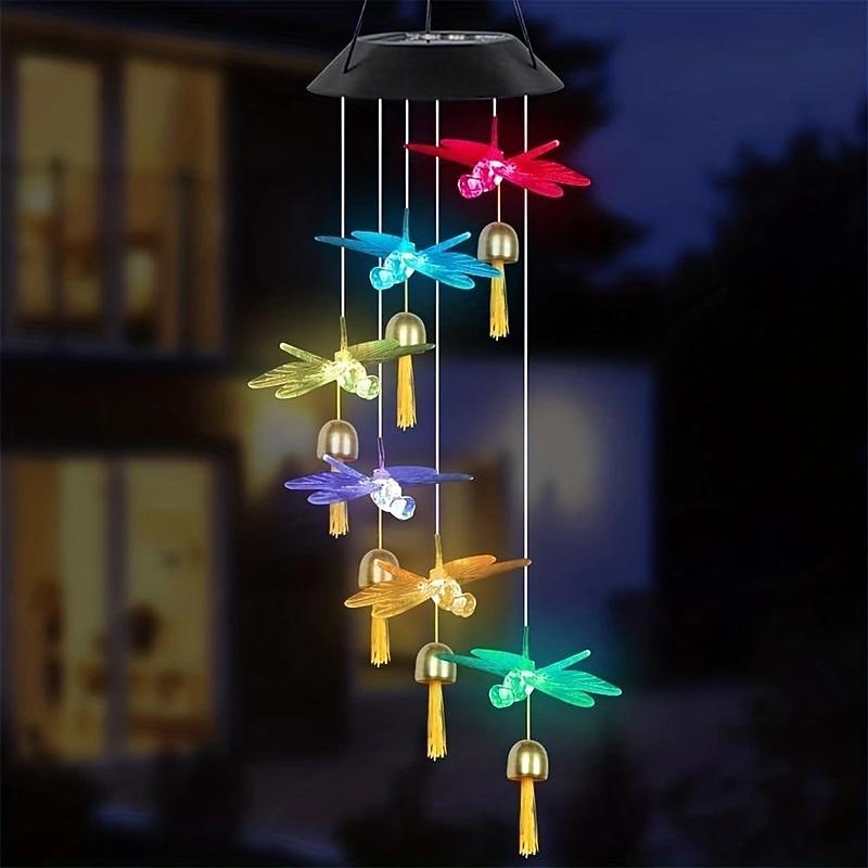Solar Wind Chimes Bell Dragonfly LED Lights Outdoor Waterproof Auto Light Color-Changing Solar Powered Hanging Lights for Courtyard Garden Patio Festival Decoration2