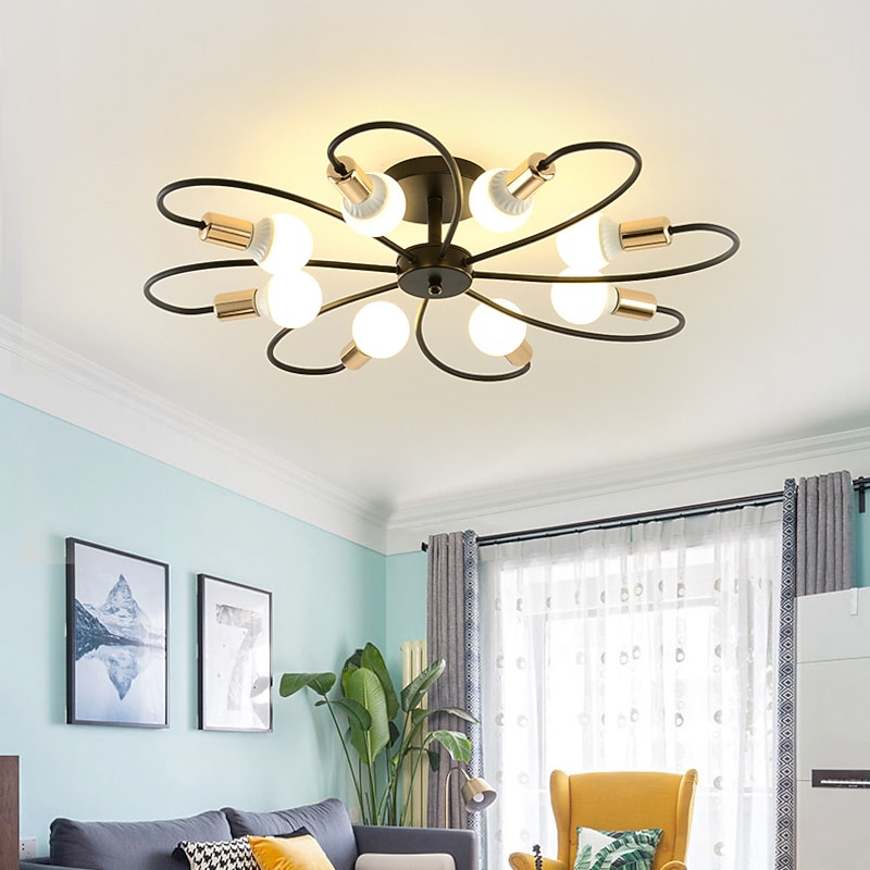 LED Ceiling Light 6/8-Light Dimmable with Remote Contral Flush Mount Ceiling Lamp Acrylic Lampshade Chandelier Bedroom Living Room Flower Shape Light Black/White 110-240V3