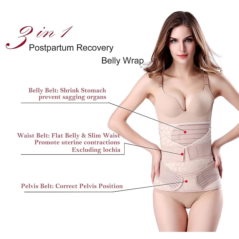 3 in 1 Postpartum Support - Recovery Belly/waist/pelvis Belt Shapewear Slimming Girdle, Beige,2