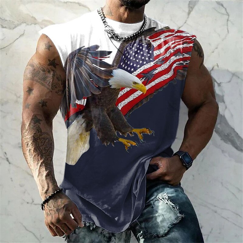Veterans Day Men's Patriot Patriotic Veteran Graphic Color Block Eagle National Flag Vest Top Sleeveless T Shirt for Men Sleeveless Cap Sleeve T shirt 3D Print Crew Neck Shirt Fashion Designer2