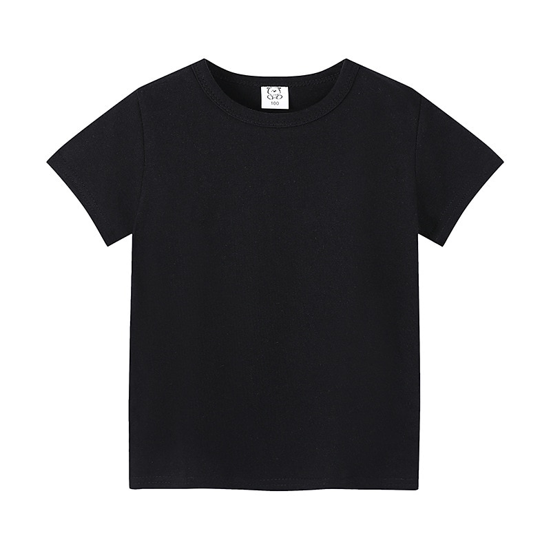 Kids Boys T shirt Tee Solid Color Short Sleeve Cotton Children Top Outdoor Neutral Daily Summer Black 4 years+3