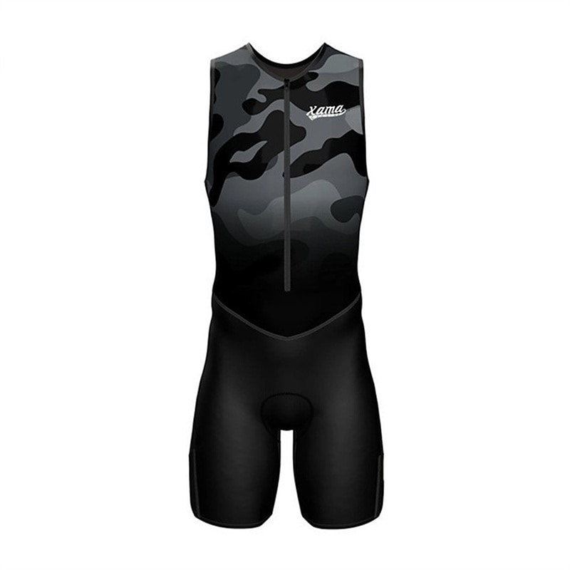 Men's Triathlon Tri Suit Sleeveless Triathlon Silver Light Yellow Black / Orange Graphic Bike Lycra Sports Graphic Clothing Apparel